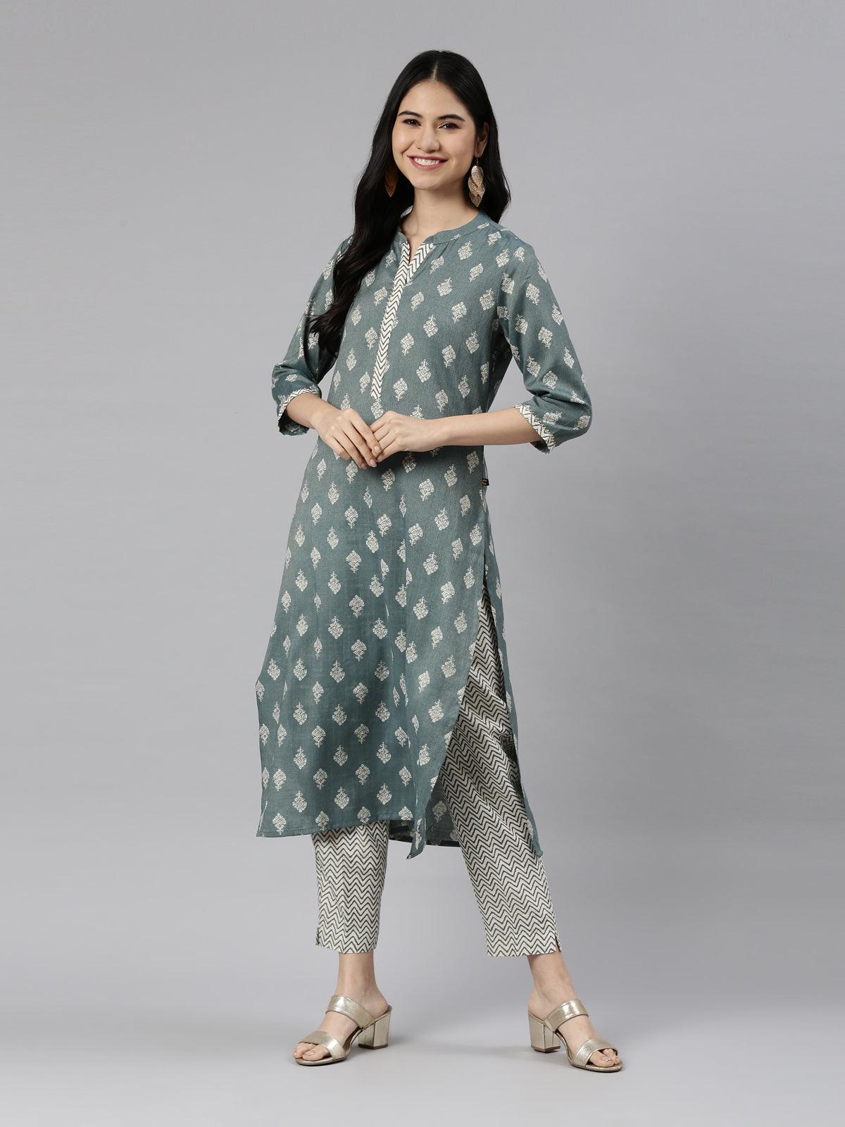 The Aarya Handwoven Chanderi Straight Kurta Pant Set | Green, Resham, Pure  Handwoven Chanderi, Cut Work Neck, Full Sleeves | Kurta with pants, Aza  fashion, Fashion
